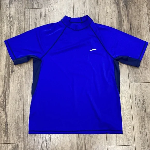 Speedo Men's Royal/Navy Blue Block The Burn UV Protection Rash Guard - Picture 1 of 5